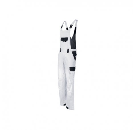 Upower Kalamata Peto de Trabajo Resistente - Talla M - Algodon Stretch, Multiples Bolsillos, Tirantes Ajustables, Rodillas Preformadas, Refuerzos Antidesgaste, Facil de Lavar - Color Blanco