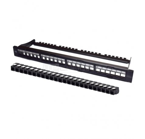 WP Patch Panel de 24 Puertos RJ45 CAT6 UTP - 1U Modular sin Herramientas - Color Negro