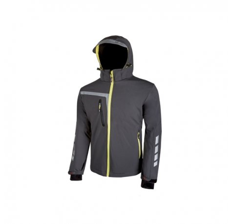 Upower Quick Chaqueta Soft Shell - Talla XS - Tejido Elastico Cortavientos y Repelente al Agua, Bolsillo Pecho con Cierre Impermeable, Capucha Ajustable, Proteccion DPI1 - Color Gris Asfalto