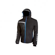 Upower Quick Chaqueta Soft Shell - Talla L - Tejido Elastico Cortavientos Transpirable, Repelente al Agua, Bolsillo Impermeable con Free Sound, Detalles Reflectantes, Proteccion DPI1 - Color Negro Carbon