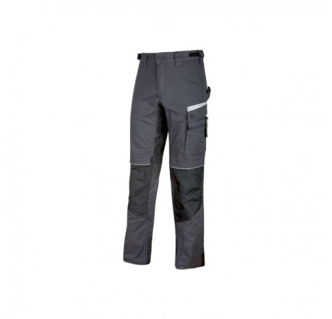Upower Flash Pantalones de Trabajo con TC Stretch Canvas - Talla 64 - Bolsillos Multifuncionales, Soportes para Herramientas, Rodilleras Confortables, Reflectantes, Proteccion DPI1 - Color Gris Asfalto