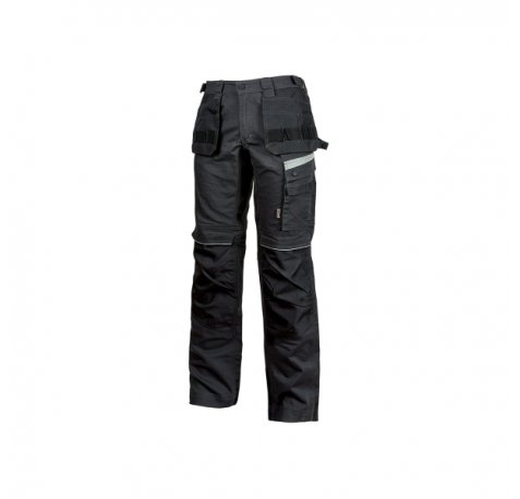 Upower Gordon Pantalones Funcionales con Bolsillos Flotantes - Talla 52 - Porta Herramientas, Porta Rodilleras, Cintura Ajustable, Detalles Reflectantes, Proteccion DPI1 - Color Negro Carbon
