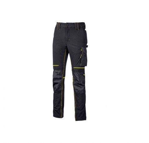 Upower Atom Pantalon Stretch Resistente - Talla XS - Repelente al Agua, Transpirable, Secado Rapido, Bolsillos Multifuncionales, Proteccion Lumbar, Rodillera Certificada PPE CAT.1 - Color Negro Carbon
