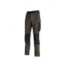 Upower Atom Pantalon de Trabajo con Tejido Stretch - Talla XL - Resistente y Transpirable, Repelente al Agua, Bolsillos Multifuncionales, Protector de Rodilla Certificado, Cintura Elastica Ajustable - Color Verde Oscuro