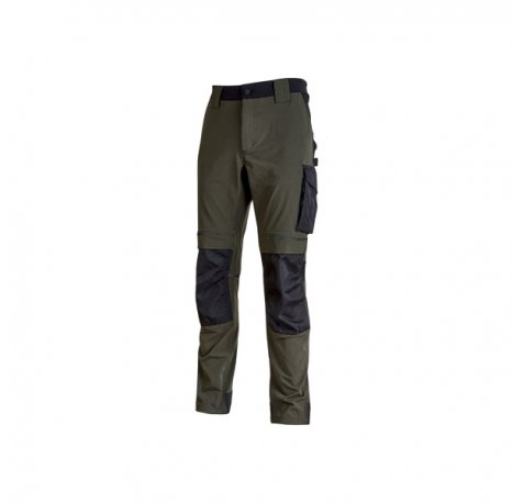 Upower Atom Pantalon de Trabajo con Tejido Stretch - Talla XS - Resistente y Transpirable, Repelente al Agua, Bolsillos Multifuncionales, Proteccion Lumbar, Rodilleras Certificadas - Color Verde Oscuro