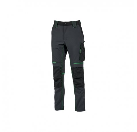 Upower Atom Pantalon de Tejido Elastico - Talla 5XL - Resistente al Agua, Transpirable, Secado Rapido, Bolsillos Multifuncionales, Proteccion Lumbar, Rodilleras Certificadas PPE CAT.1 - Color Gris Asfalto Verdoso