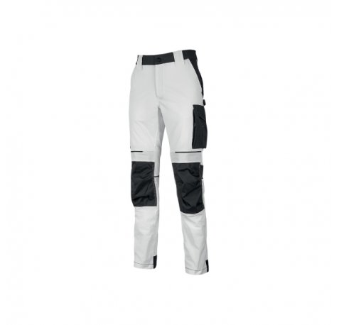 Upower Atom Pantalon de Trabajo - Talla 5XL - Repelente al Agua, Transpirable, Secado Rapido, Bolsillos Multifuncionales, Protector de Rodilla Certificado, Cintura Elastica Ajustable - Color Blanco