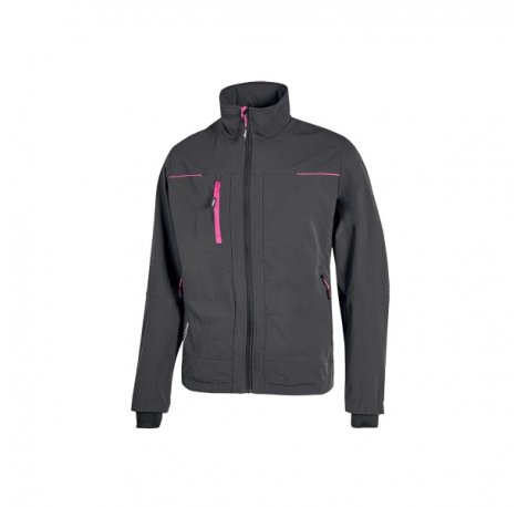 Upower Pluton Lady Chaqueta de Tela Resistente - Talla XS - Suave, Repelente al Agua, Transpirable, Secado Rapido, Multiples Bolsillos, Capuchon Retractil, PuÃ±os a Prueba de Viento, Proteccion DPI1 - Color Gris Fucsia