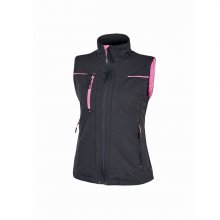 Upower Saturn Lady Chaleco Resistente y Suave - Talla S - Repelente al Agua, Transpirable, Secado Rapido, Bolsillos Practicos, Detalles Reflectantes, Proteccion DPI1 - Color Gris Fucsia