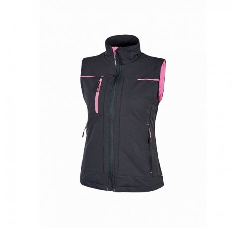Upower Saturn Lady Chaleco Resistente y Suave - Talla S - Repelente al Agua, Transpirable, Secado Rapido, Bolsillos Practicos, Detalles Reflectantes, Proteccion DPI1 - Color Gris Fucsia
