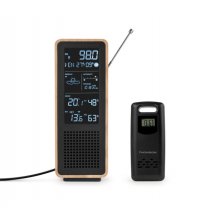 Thomson Altavoz Bluetooth con Estacion Meteorologica y Radio FM - Potencia Musical 15W - Pantalla Retroiluminada - Sonda Exterior Inalambrica - Color Madera y Negro