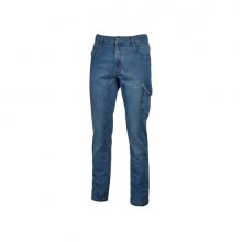 Upower Jam Pantalon Vaquero Elastico - Talla L - Ajuste Slim Fit, 5 Bolsillos, Bolsillo Lateral Grande, Proteccion DPI1 - Color Azul Indigo