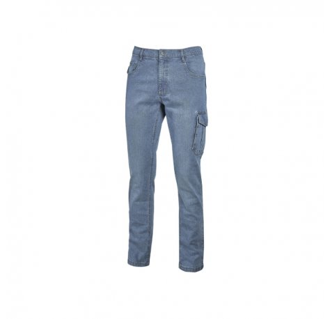 Upower Jam Pantalon Vaquero Elastico - Talla S - Ajuste Slim Fit, 5 Bolsillos, Bolsillo Lateral Grande, Proteccion DPI1 - Color Azul Vaquero Claro