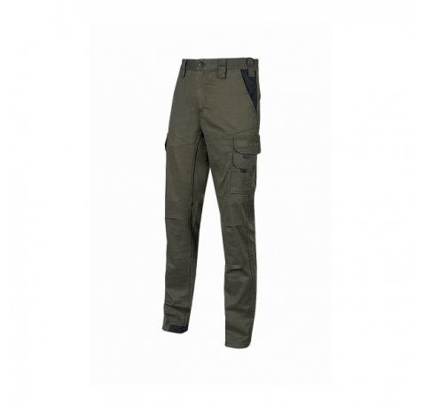 Upower Guapo Pantalones de Trabajo de Algodon Elastico - Talla S - Bolsillos Multifuncionales, Cierre Resistente, Proteccion Lumbar, Rodillas Preformadas, DPI1 - Color Verde Oscuro