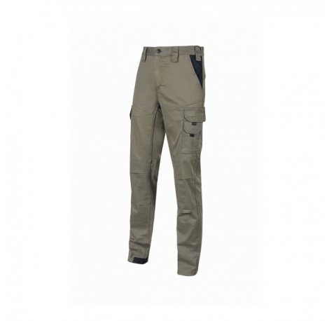 Upower Guapo Pantalones de Trabajo de Algodon Elastico - Talla M - Multiples Bolsillos, Cierre Resistente, Cintura Elastica, Rodillas Preformadas, Talonera Reforzada, Proteccion DPI1 - Color Arena