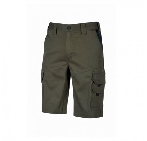 Upower Bonito Pantalones Cortos de Trabajo de Algodon Elastizado - Talla XL - Cinturilla Elastica, Bolsillos Multifuncionales, Cierre de Cremallera, Proteccion DPI1, Costuras Reforzadas - Color Verde Oscuro