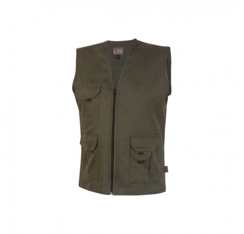 Upower Chica Chaleco Multibolsillos de Algodon Elastico - Talla M - Ligero, Cierre Cremallera, Espacio Personalizacion, Bolsillos con Solapa y Velcro, Gancho Porta Credenciales - Color Verde Oscuro
