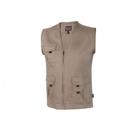 Upower Chica Chaleco Multibolsillos Algodon Elastico - Talla 5XL - Cierre Cremallera Frontal, Bolsillos Multifuncionales con Solapa y Velcro, Espacio Personalizacion Pecho Derecho - Color Arena