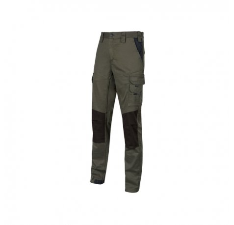 Upower Majo Pantalon de Trabajo - Talla 4XL - Algodon Elastico, DiseÃ±o Slim-Fit, Multiples Bolsillos, Proteccion Lumbar, Detalles Reforzados, Cinta Reflectante, Correa Porta Martillo - Color Verde Oscuro