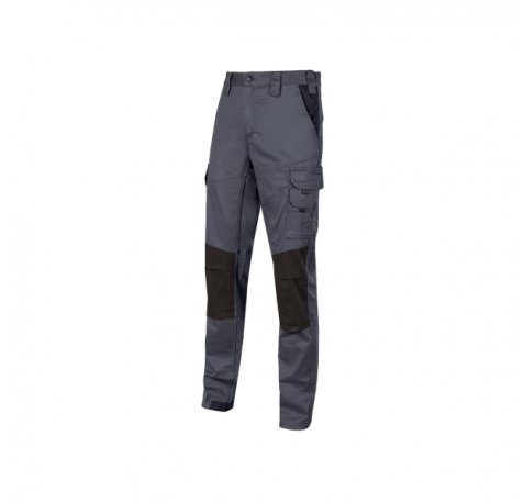 Upower Majo Pantalon de Trabajo Slim-Fit - Talla XL - Algodon Elastico, Multiples Bolsillos, Detalles Reforzados, Cinta Reflectante, Correa Porta Martillo, Proteccion Lumbar - Color Gris Oscuro