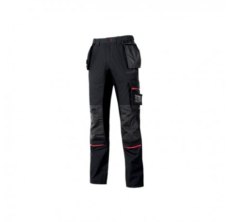 Upower Race Pantalon de Alta Calidad - Talla 60 - Multiples Bolsillos Desmontables, Cintura Ajustable, Paneles Elasticos, Refuerzos en Cordura, Proteccion DPI1 - Color Negro Carbon
