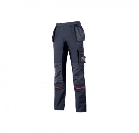 Upower Race Pantalon de Alta Calidad - Talla 46 - Multiples Bolsillos Desmontables, Refuerzos en Cordura, Paneles Elasticos, Proteccion DPI1, Detalles Reflectantes, Ajuste Ergonomico - Color Azul Marino