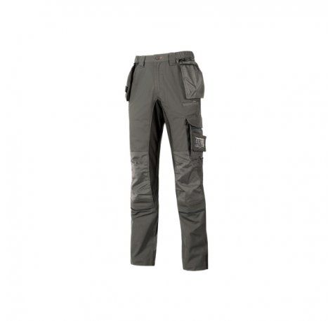 Upower Race Pantalon de Alta Calidad - Talla 62 - Multiples Bolsillos Desmontables, Paneles Elasticos, Resistencia al Desgaste, Elementos Reflectantes, Proteccion DPI1 - Color Gris Piedra