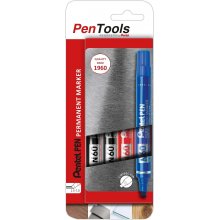 Pentel PenTools Pack de 4 Rotuladores Permanentes Industriales Pentel Pen N60 - Punta Biselada Resistente y Duradera - Trazo 1,5-7mm - Resistente a Agua y Luz - Colores 2x Negro, Azul, y Rojo