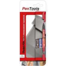 Pentel PenTools Pack de 3 Rotuladores Permanentes Industriales Pentel Pen Twin Tip - Doble Punta - Extrafina 0,6mm y Fina 3.5mm - Resistente a Agua y Luz - Colores Negro, Azul, y Rojo