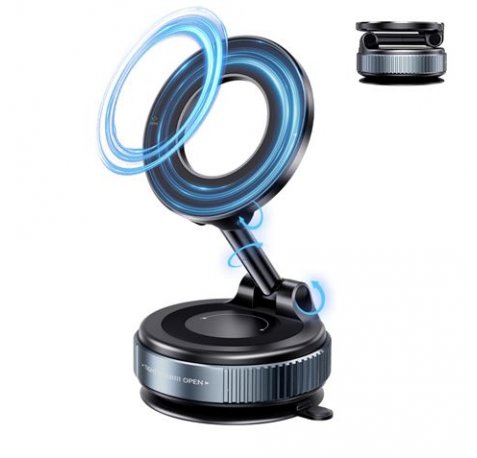 XO C169 Soporte Magnetico de Coche para Smartphones - Fijacion por Vacio - Rotacion 360Âº - Brazo Extensible - Multisuperficie - Boton de Liberacion  - Aro Metalico Incluido - Color Negro