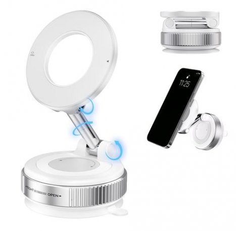 XO C169 Soporte Magnetico de Coche para Smartphones - Fijacion por Vacio - Rotacion 360Âº - Brazo Extensible - Multisuperficie - Boton de Liberacion  - Aro Metalico Incluido - Color Blanco