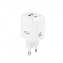 XO CE36 Cargador de Pared - USB-C 45W - USB-A 18W - Power Delivery - Quick Charge - Policarbonato - Resistente al Calor - 40W Simultaneos - Color Blanco