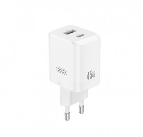 XO CE36 Cargador de Pared - USB-C 45W - USB-A 18W - Power Delivery - Quick Charge - Policarbonato - Resistente al Calor - 40W Simultaneos - Color Blanco