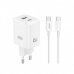 XO CE36 Cargador de Pared - USB-C 45W - USB-A 18W - Power Delivery - Quick Charge - Cable USB-C Incluido - Policarbonato - Resistente al Calor - Color Blanco