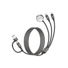 XO CX040 Cable de Carga 3 en 1 - Adaptador USB-A - USB-C 100W - Lightning 12W - Compatible con Smartwatch - Transferencia de Datos - 6 Combinaciones - Cargador Magnetico - Color Gris