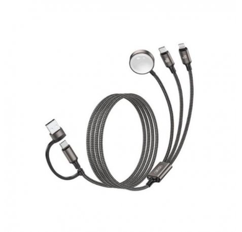 XO CX040 Cable de Carga 3 en 1 - Adaptador USB-A - USB-C 100W - Lightning 12W - Compatible con Smartwatch - Transferencia de Datos - 6 Combinaciones - Cargador Magnetico - Color Gris
