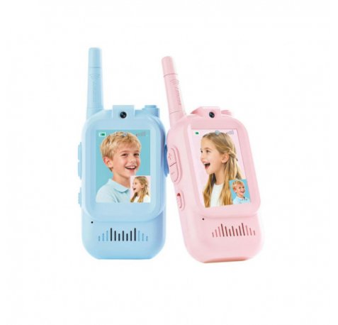 XO DJJ02 Pack de 2 Walkie-Talkies Infantiles - Alcance 200m - Camara Integrada - Frecuencia 2.4GHz - Recargable - Autonomia hasta 3h - Color Azul y Rosa