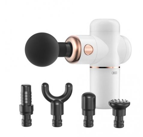 XO Masajeador Portatil - Bateria 3000mAh - Cargador Tipo C - 4 Accesorios Incluidos - Color Blanco