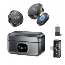 XO MC12 Microfono Inalambrico de Solapa - Estuche de Carga - Autonomia hasta 8h - Reduccion de Ruido IA - Alcance 15m - USB-C - Pantalla LED - Clip Magnetico - Color Gris