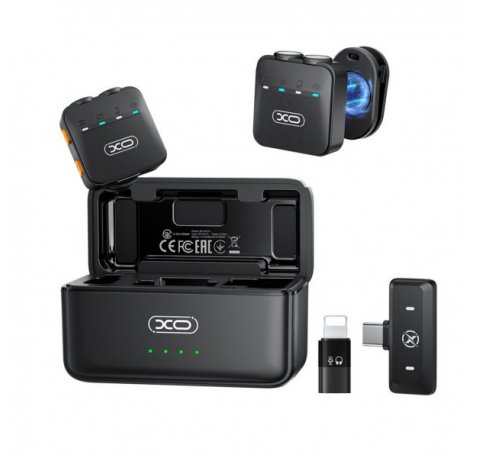 XO MC15 Pack de 2 Microfonos Inalambricos de Solapa - Autonomia hasta 36h - Reduccion de Ruido con IA - Fijacion Magnetica - Estuche 650mAh - 100Hz-10kHz - iPhone y Android - Color Negro
