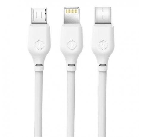 XO Cable de Carga Rapida 3 en 1 - Micro, Tipo C y Lightning a USB - 1m - Color Blanco