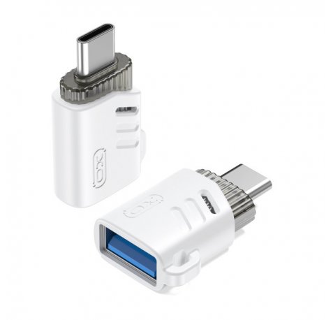 XO NB256B Adaptador OTG - USB-A Macho a USB-C Hembra - Carga y Datos - Aleacion de Aluminio - Universal - Plug and Play - Llavero - Color Blanco