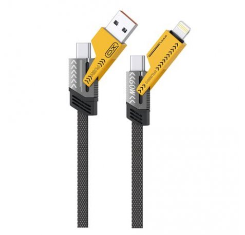 XO NB283 Cable USB 4 en 1 Multifuncion - 60W - 1 Metro - RGB - Color Negro