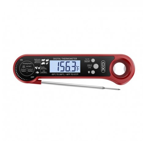 XO SF04 Termometro Digital para Alimentos - Rango de -50 a 300ÂºC - Precision 0.1ÂºC - Sonda de Induccion - Luz de Fondo - Pila CR2032 - Color Negro y Rojo