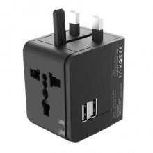 XO Adaptador de Viaje Universal - Voltaje 110V-240V - 2 Puertos USB 2.1Amp - Conexiones para UK, EU, AU, US - Color Negro XO Adaptador de Viaje Universal - Voltaje 110V-240V - 2 Puertos USB 2.1Amp - Conexiones para UK, EU, AU, US - Color Negro