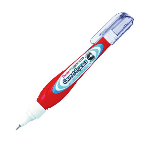 Pentel Correct Express Boligrafo Corrector 7ml - Secado Super Rapido - Punta Metalica - Cuerpo Color Rojo (12 uds)